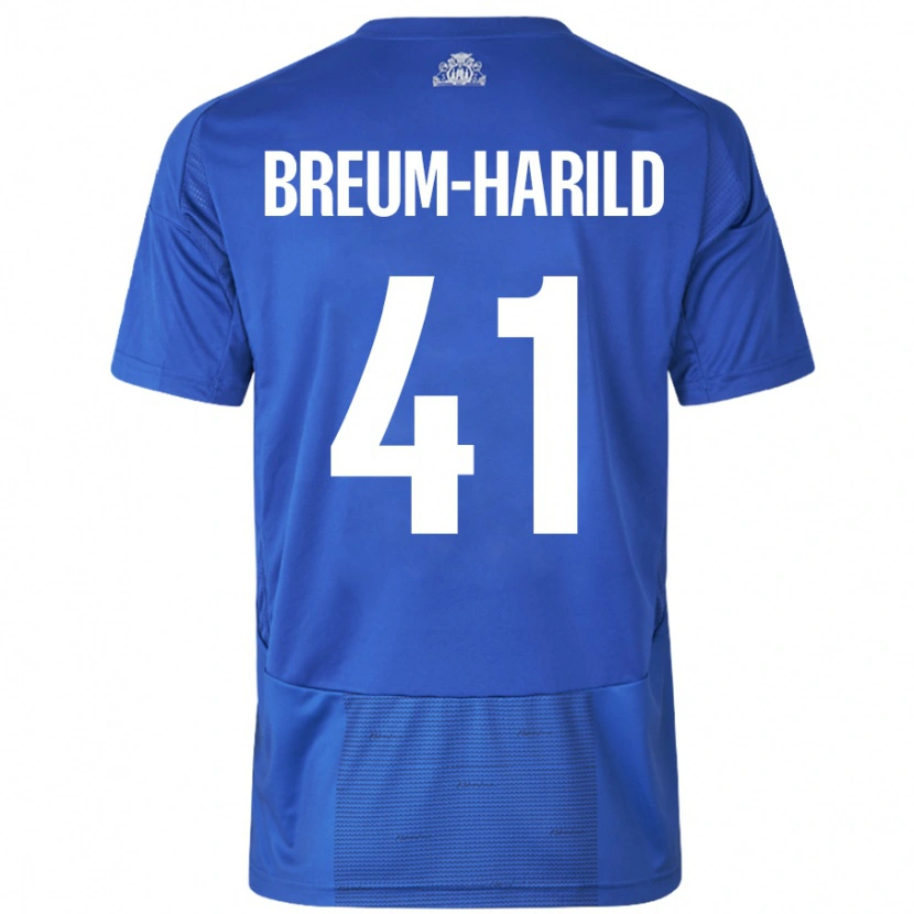Danxen Donna Maglia Tobias Breum-Harild #41 Bianco Blu Kit Gara Away 2024/25 Maglietta
