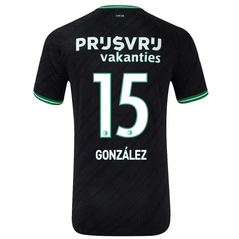 Danxen Bambino Maglia Facundo González #15 Nero Verde Kit Gara Away 2024/25 Maglietta