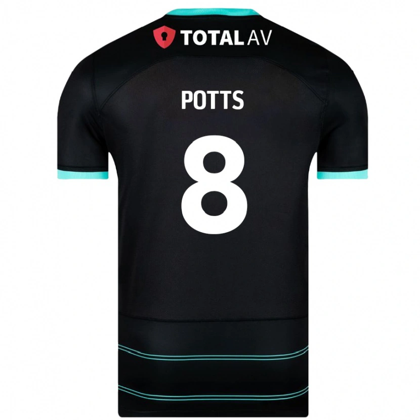 Danxen Bambino Maglia Freddie Potts #8 Nero Kit Gara Away 2024/25 Maglietta