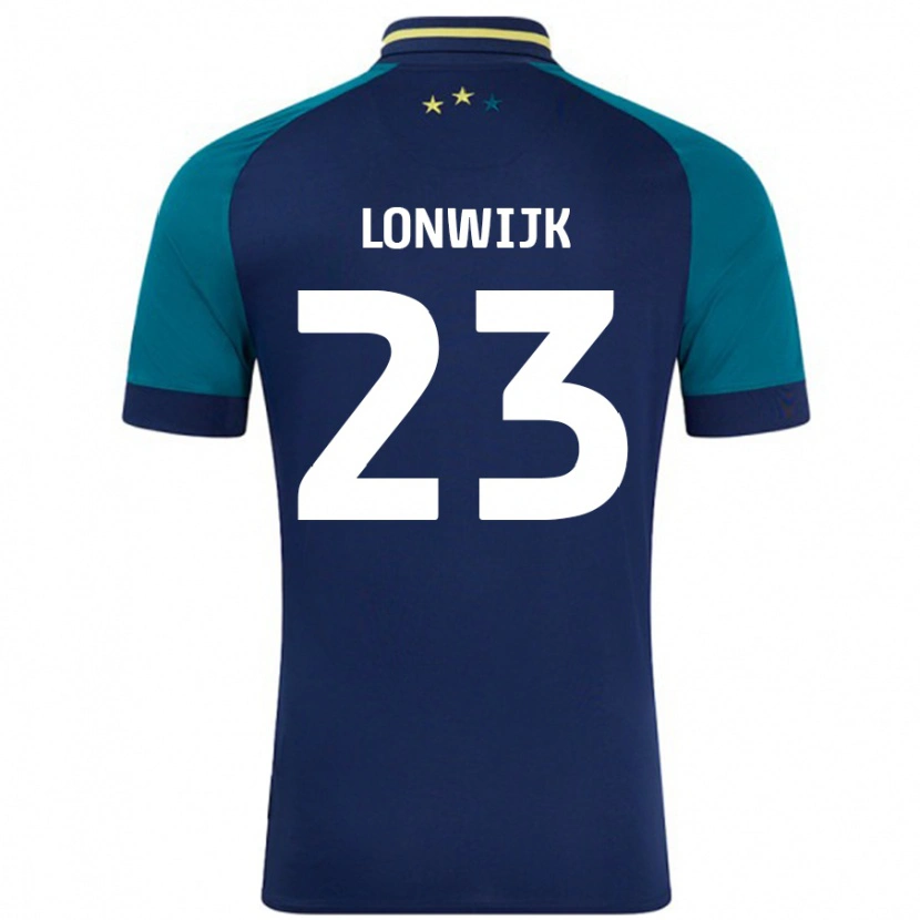 Danxen Bambino Maglia Nigel Lonwijk #23 Blu Navy Verde Scuro Kit Gara Away 2024/25 Maglietta