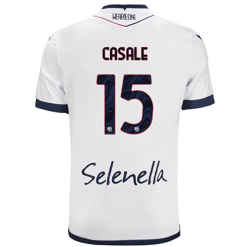 Danxen Bambino Maglia Nicolò Casale #15 Bianco Blu Reale Kit Gara Away 2024/25 Maglietta