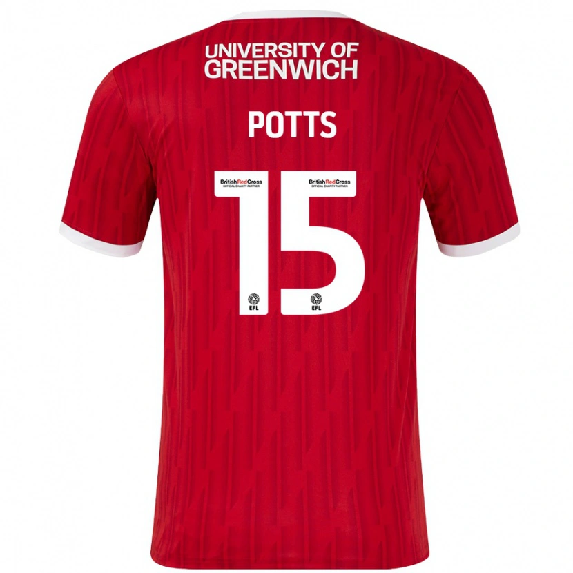 Danxen Bambino Maglia Dan Potts #15 Rosso Bianco Kit Gara Home 2024/25 Maglietta