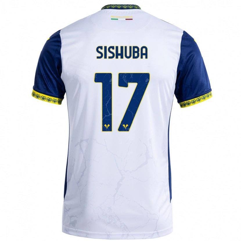 Danxen Bambino Maglia Ayanda Sishuba #17 Bianco Blu Kit Gara Away 2024/25 Maglietta