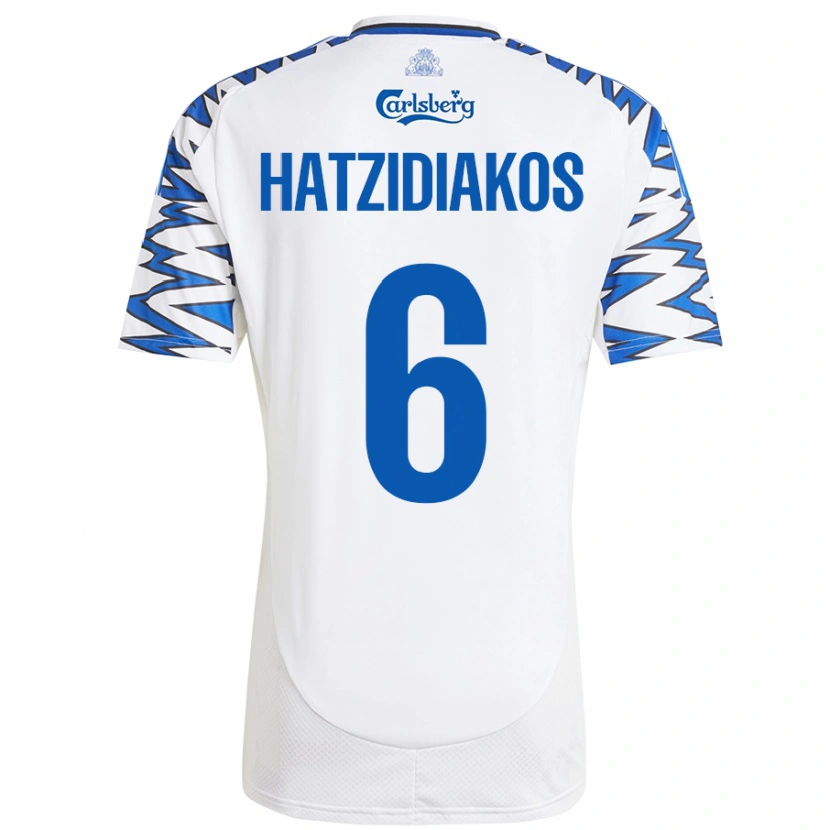 Danxen Bambino Maglia Pantelis Hatzidiakos #6 Bianco Azzurro Kit Gara Home 2024/25 Maglietta