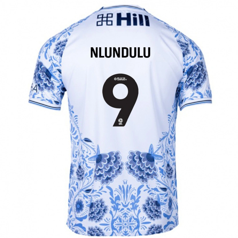 Danxen Bambino Maglia Dan Nlundulu #9 Bianco Blu Kit Gara Away 2024/25 Maglietta