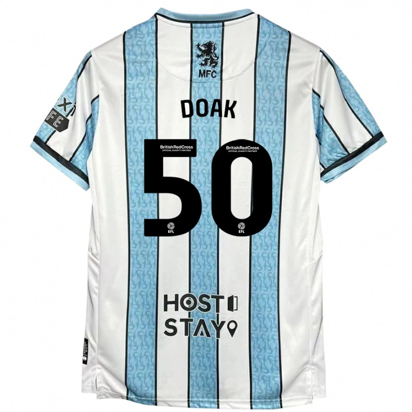 Danxen Uomo Maglia Ben Doak #50 Bianco Blu Kit Gara Away 2024/25 Maglietta