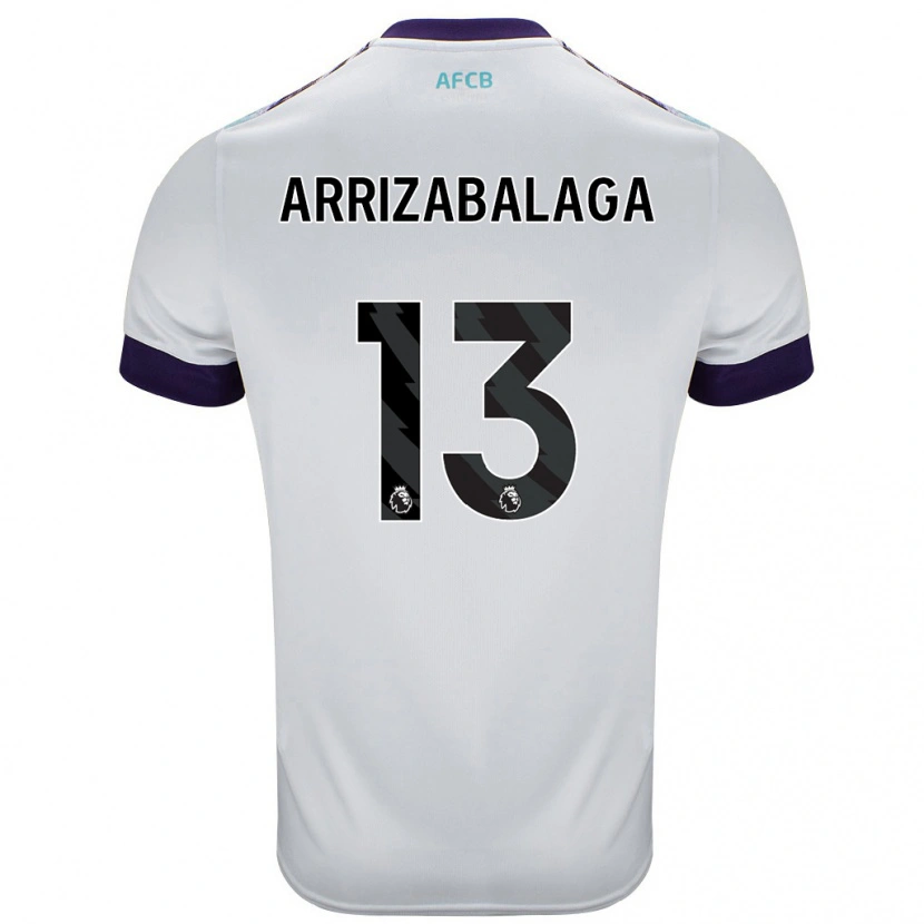 Danxen Uomo Maglia Kepa Arrizabalaga #13 Bianco Verde Viola Kit Gara Away 2024/25 Maglietta