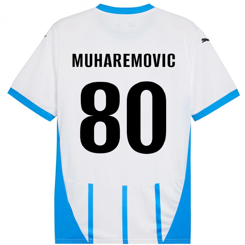 Danxen Uomo Maglia Tarik Muharemovic #80 Bianco Blu Kit Gara Away 2024/25 Maglietta
