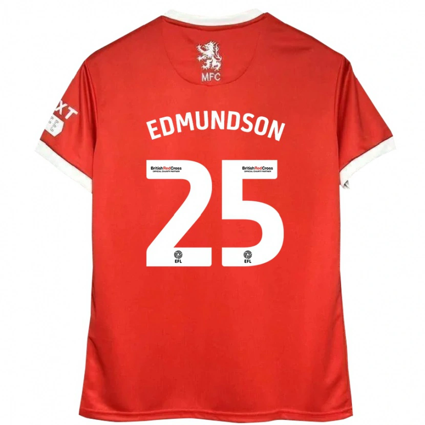 Danxen Uomo Maglia George Edmundson #25 Rosso Bianco Kit Gara Home 2024/25 Maglietta