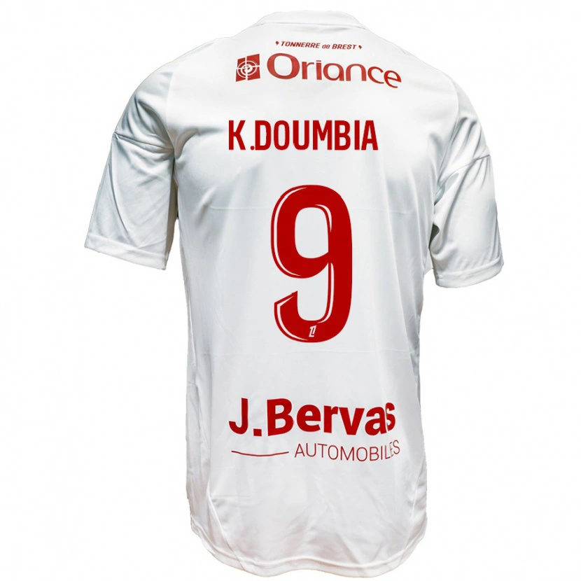 Danxen Uomo Maglia Kamory Doumbia #9 Bianco Rosso Kit Gara Away 2024/25 Maglietta