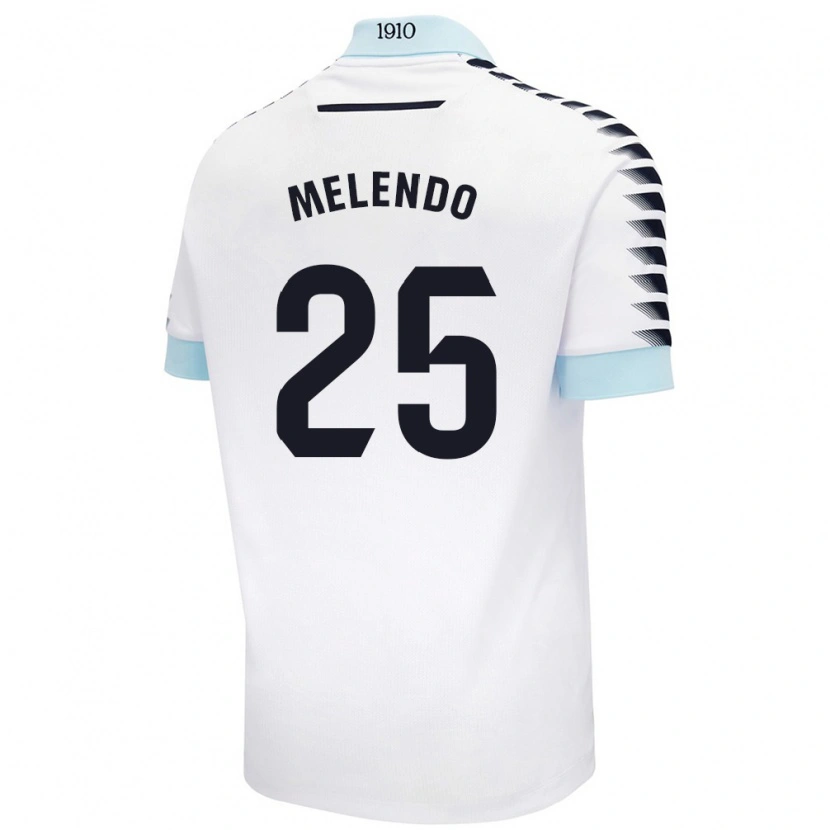 Danxen Uomo Maglia Óscar Melendo #25 Bianco Blu Kit Gara Away 2024/25 Maglietta