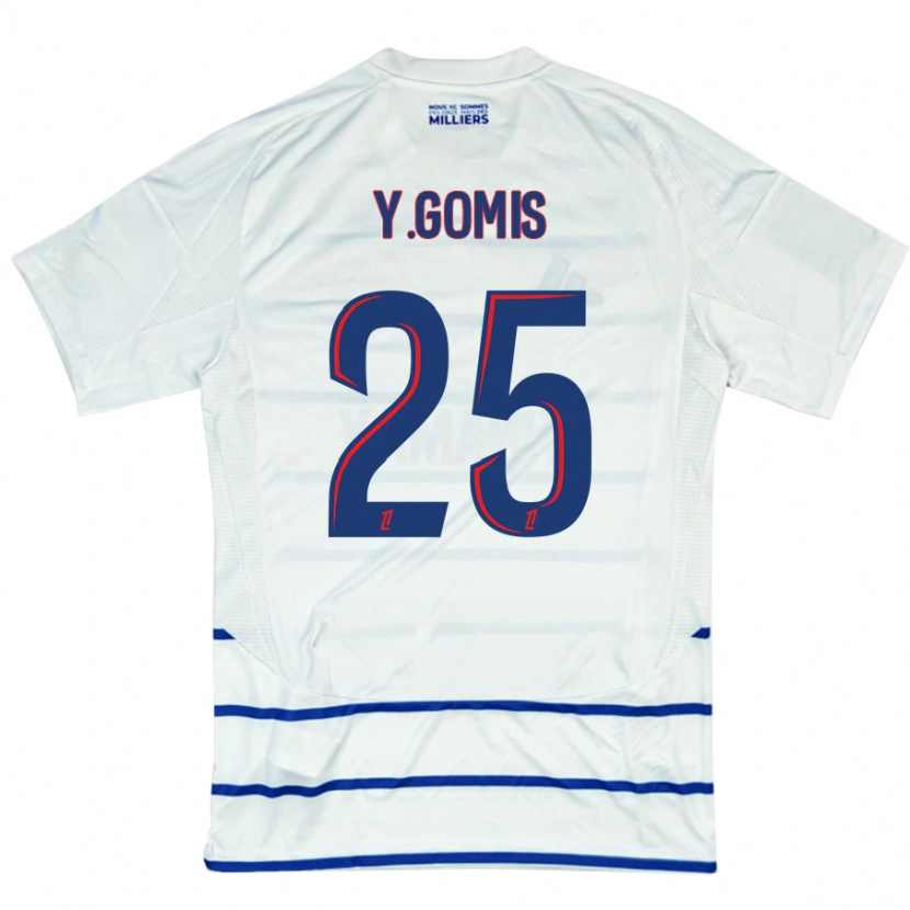 Danxen Uomo Maglia Yoni Gomis #25 Bianco Blu Kit Gara Away 2024/25 Maglietta