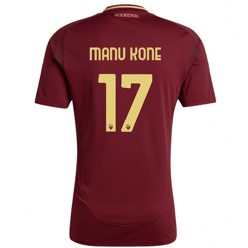 Danxen Donna Maglia Manu Koné #17 Rosso Marrone Oro Kit Gara Home 2024/25 Maglietta