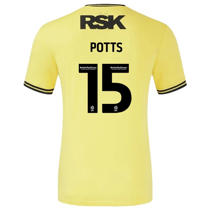 Danxen Donna Maglia Dan Potts #15 Giallo Nero Kit Gara Away 2024/25 Maglietta
