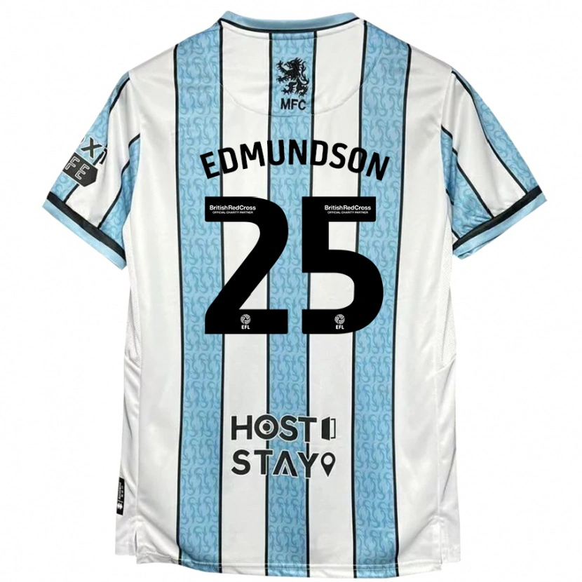 Danxen Donna Maglia George Edmundson #25 Bianco Blu Kit Gara Away 2024/25 Maglietta